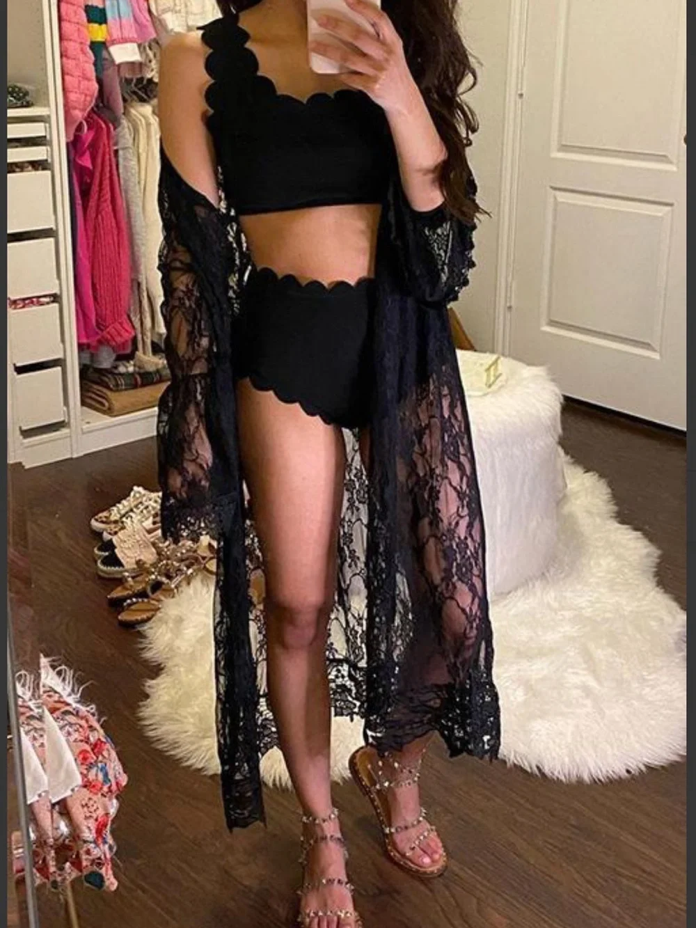 Black Lace Duster Kimono - Sheer Long Cover-Up